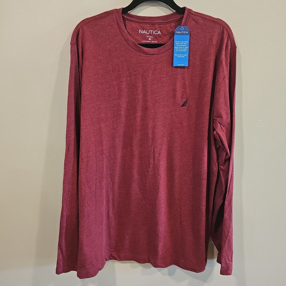 Nautica Logo Cotton Crew Neck Men's XL T-Shirt Long Sleeve New